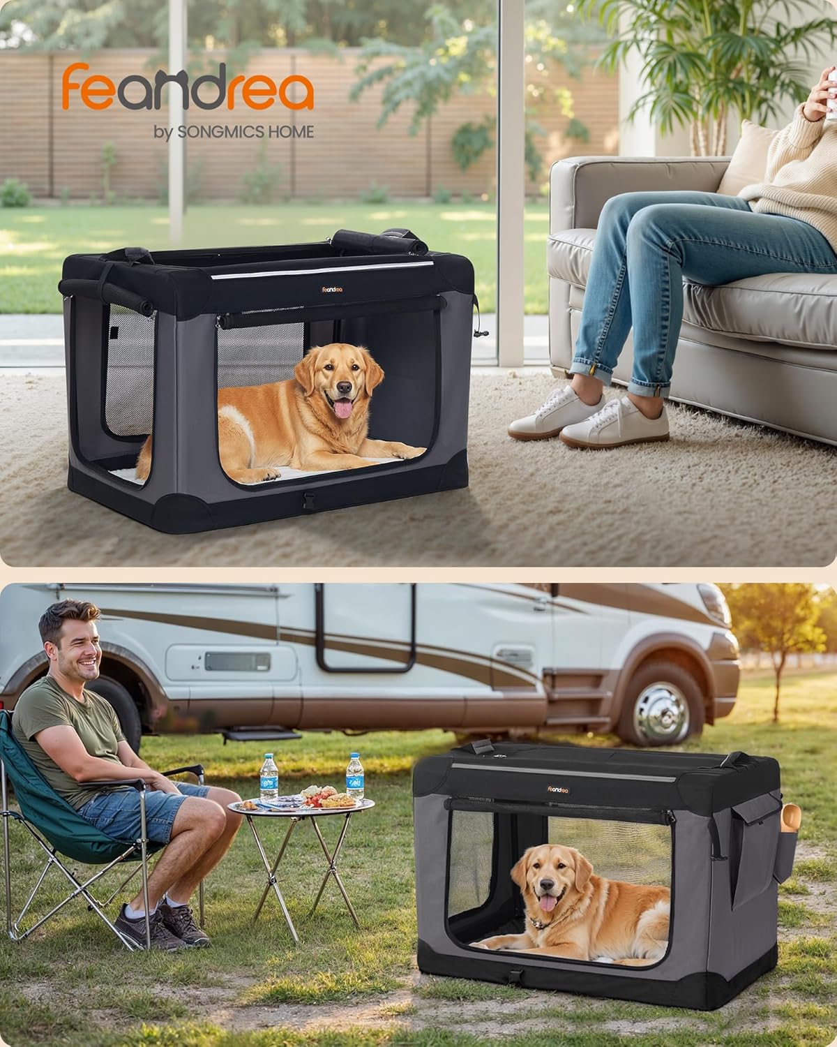 Faltbare Hundetransportbox mit Netztüren, L 91 x B 64 x H 64 cm