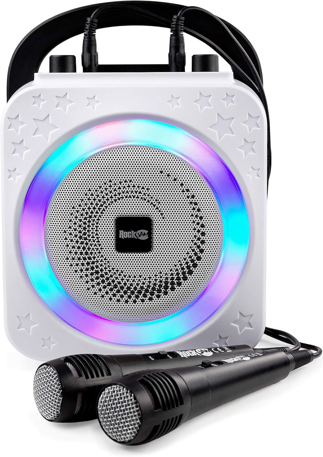 Bluetooth Karaoke-Maschine mit zwei Mikrofonen, Weiss Ring Light & Disco Light