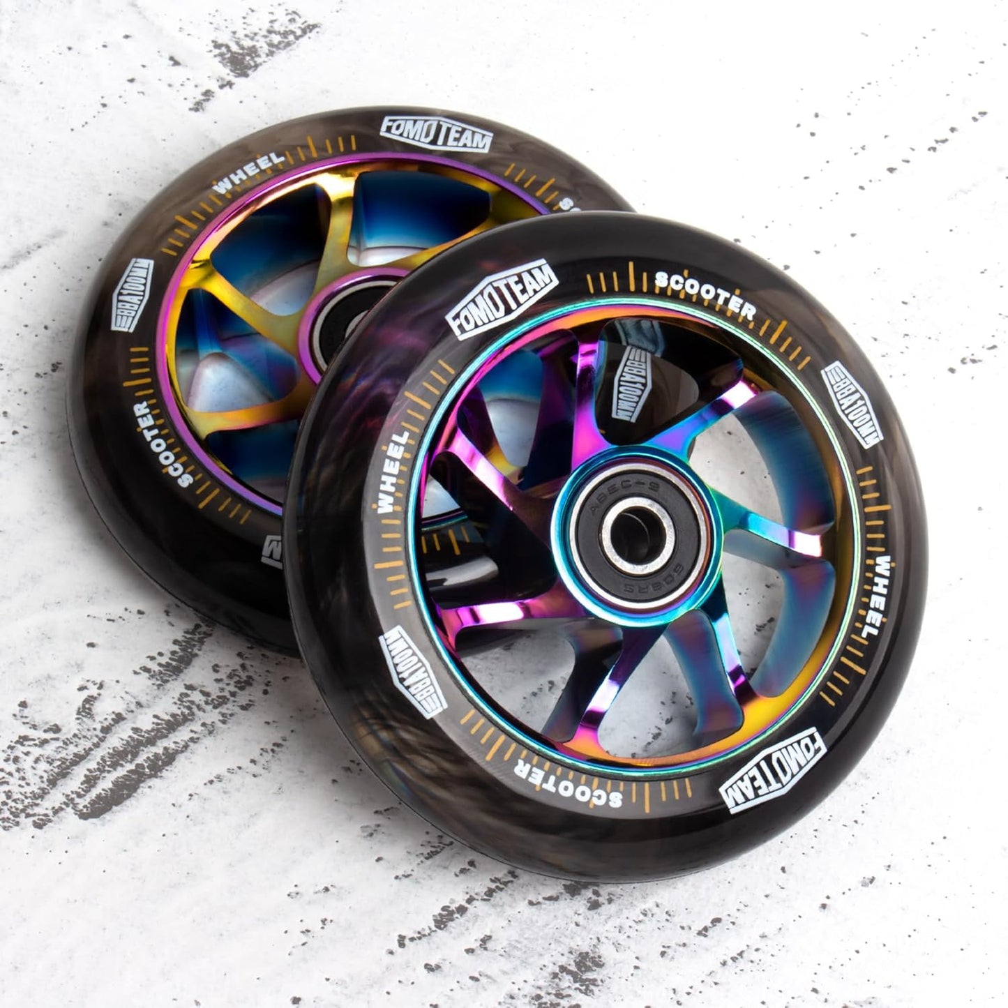 2er-Pack Stuntscooter Ersatzräder, Schwarzer PU-Regenbogenkern