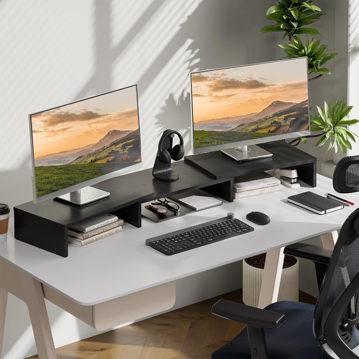 Dual Monitorständer, verstellbar, Schwarz