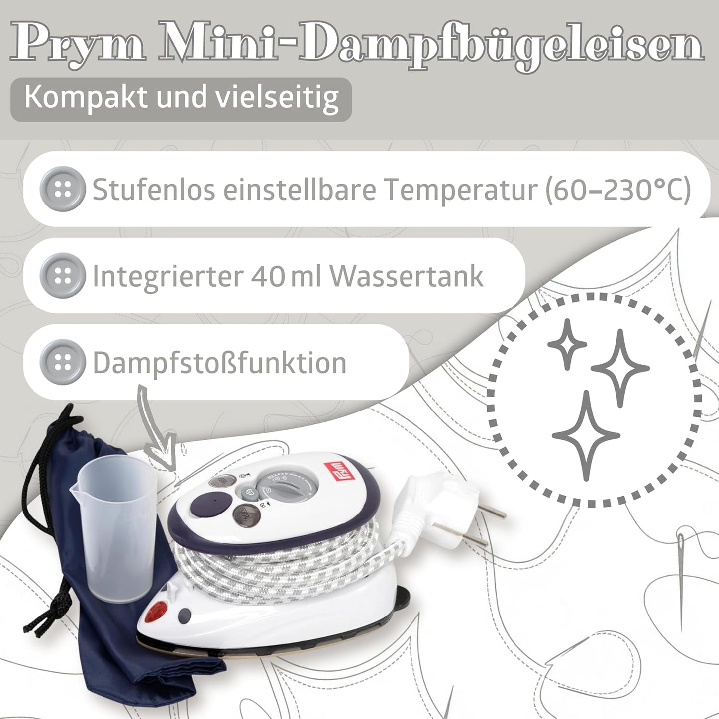 Bügelunterlage-Set mit Mini-Dampf-Bügeleisen, Grün
