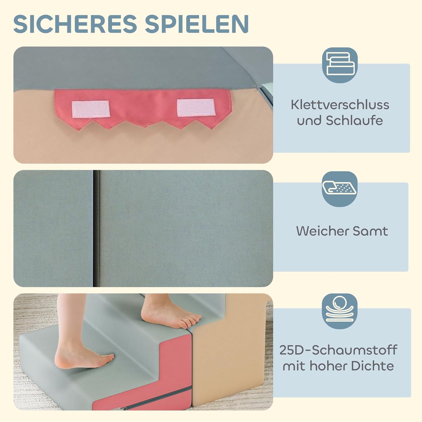 Kinder Schaumstoff-Bausteine-Set, Beige+blau+rosa+hellgrün