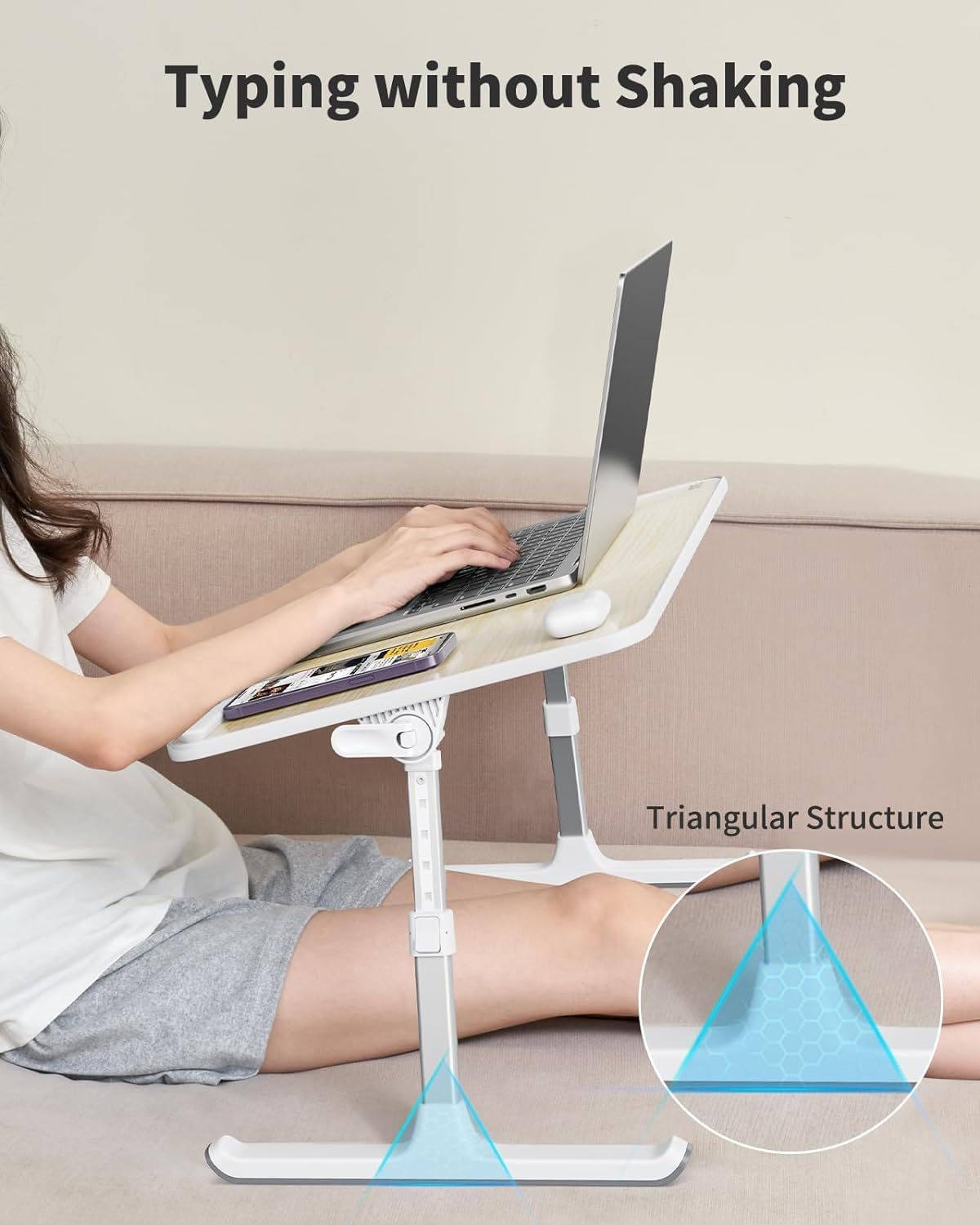 Laptop-Klapptisch mit variabler Höhe und Neigung, Teakholz 60*33 cm