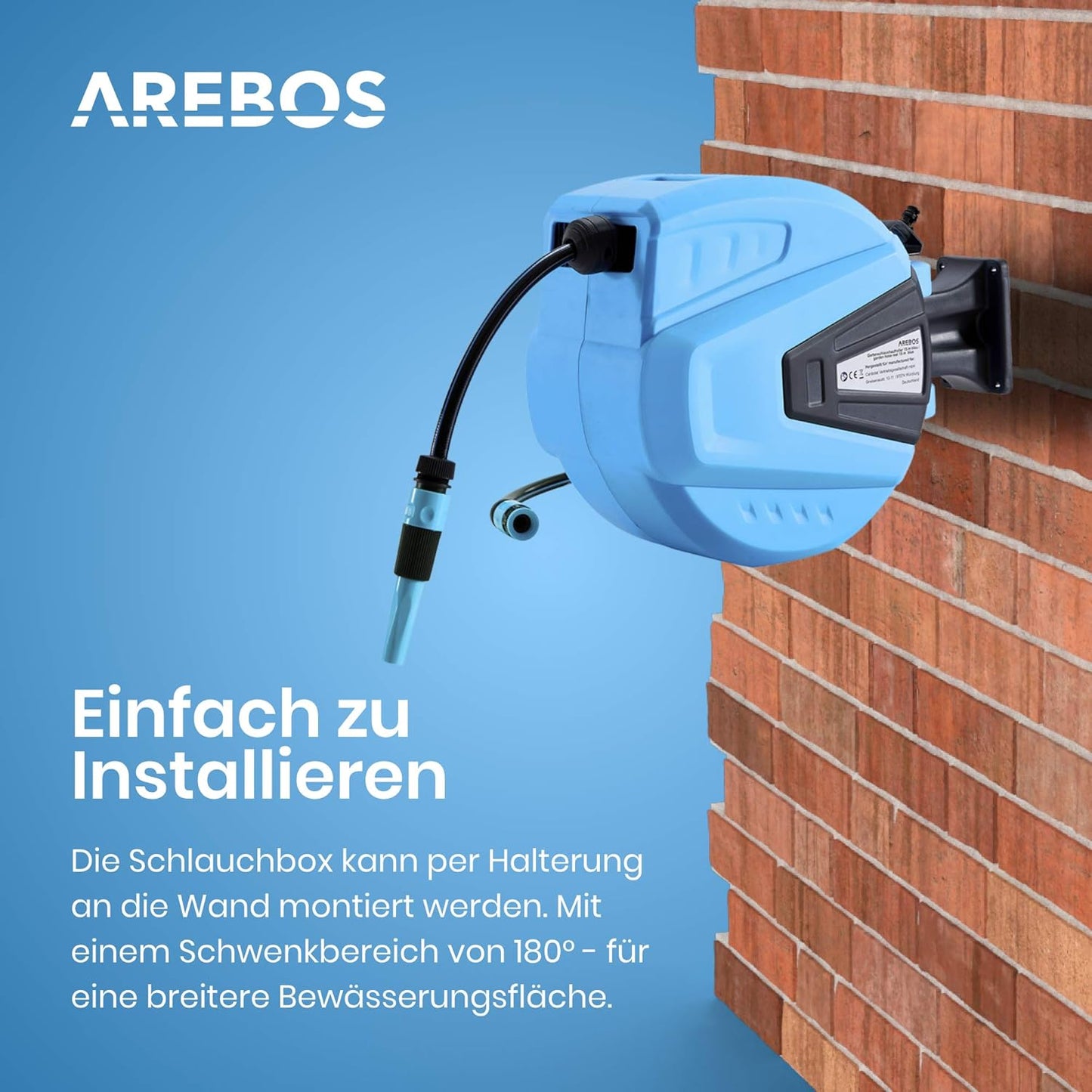 Schlauchaufroller mit 15m Schlauchtrommel, Blau