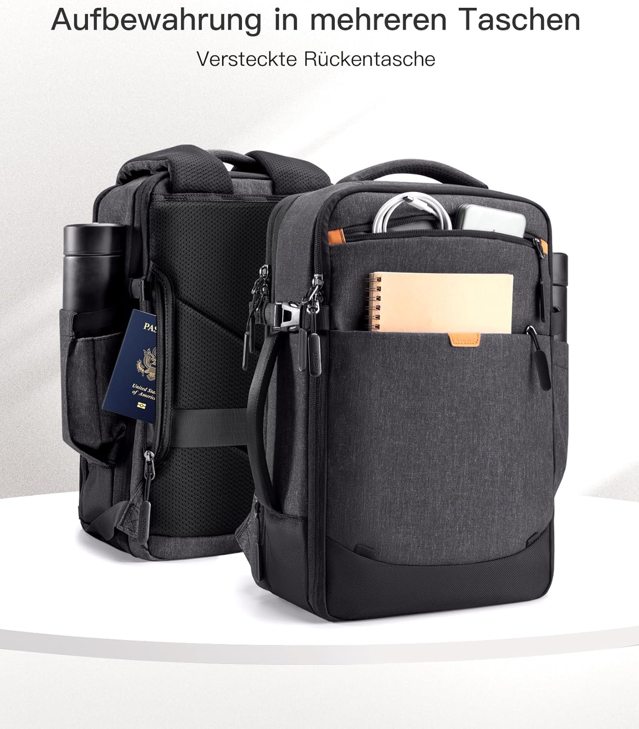 Reiserucksack für Handgepäck, Schwarz 20 Lang