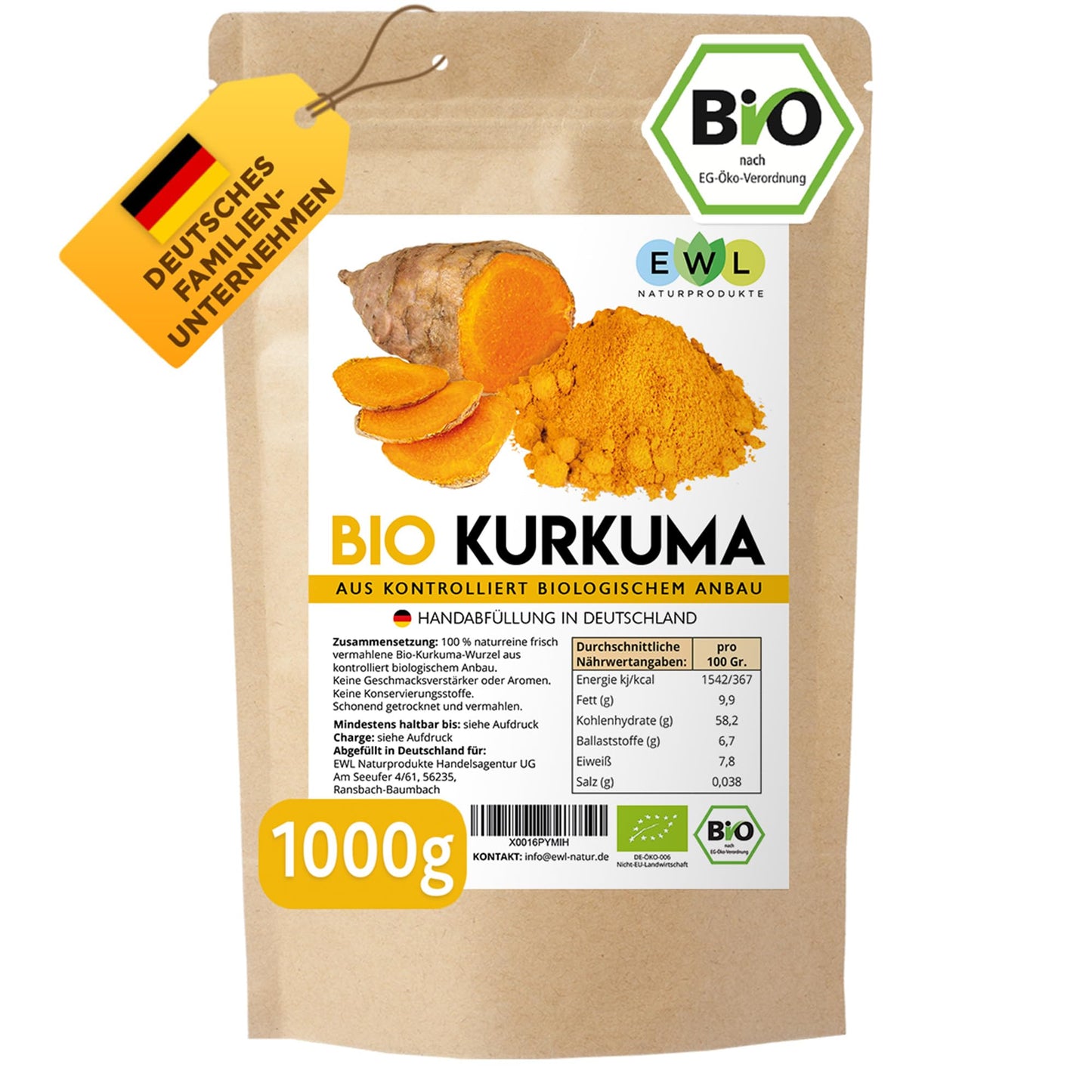 Bio Kurkumapulver, Kurkuma 1 kg (1er Pack)