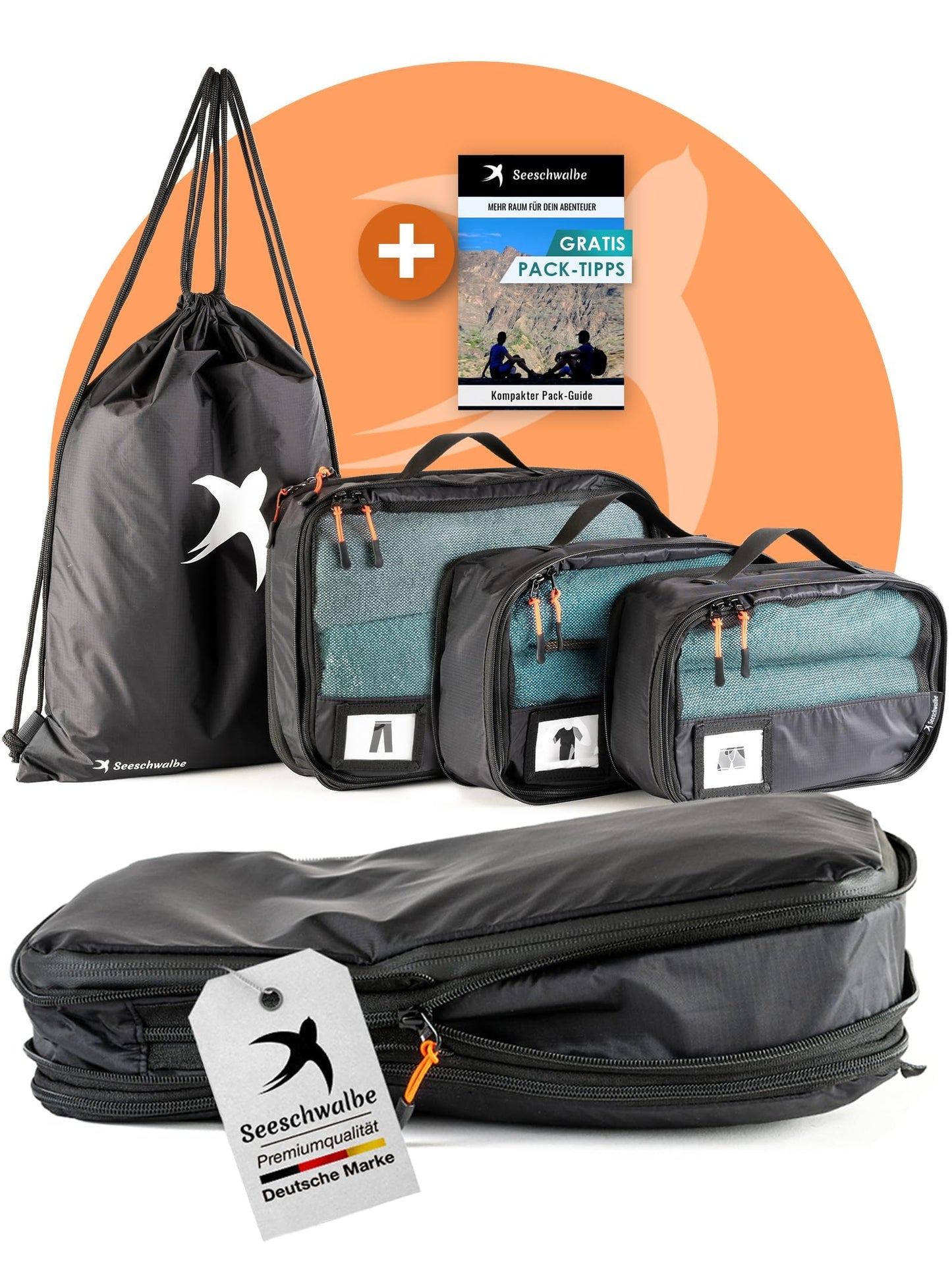 4-teiliges Packwürfel-Set, Schwarz 4-teiliges Set