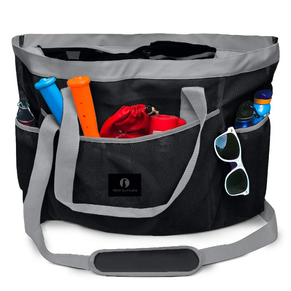 Netz-Strandtasche, Schwartz/Grau