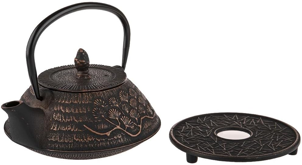 Teekanne aus Gusseisen mit 4 Tassen und Teesieb, Blau