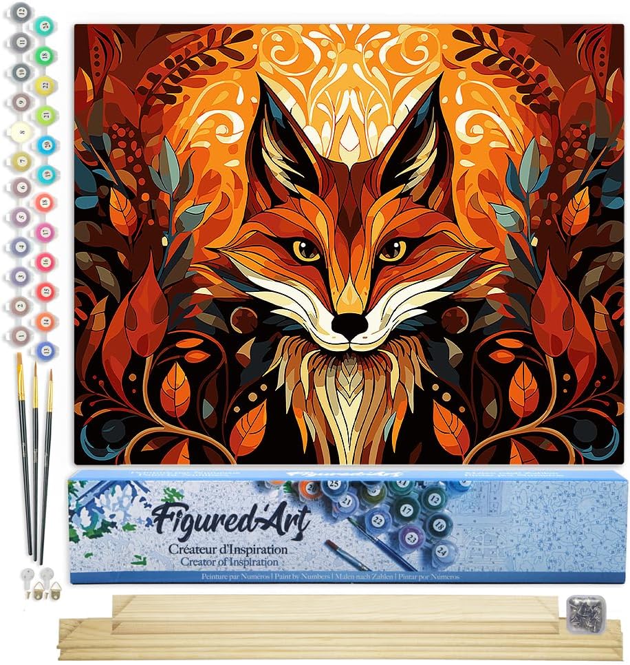Malen nach Zahlen Set mit Rahmen Fuchs Art Deco, Fuchs Art Deco 40x50cm Mit Keilrahmen (nicht gespannt)