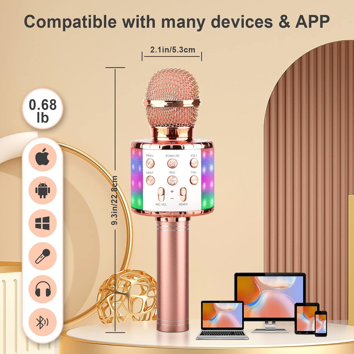 4-in-1 Bluetooth Karaoke-Mikrofon, rose_gold