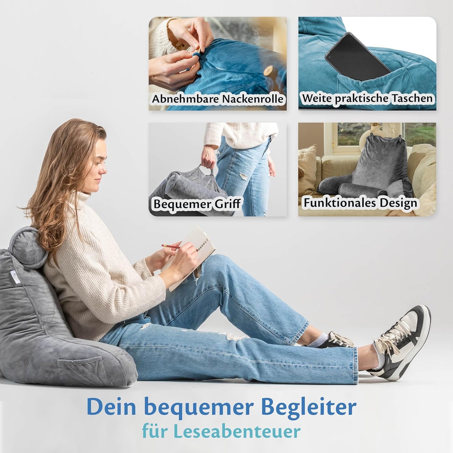 Lesekissen mit Nackenrolle, Blau