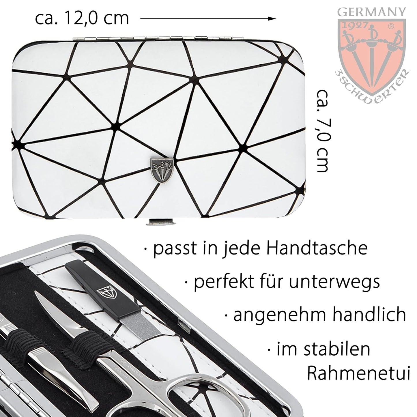 6-teiliges Maniküre Set Genova, Weiss-schwarz / Spider-kunstleder