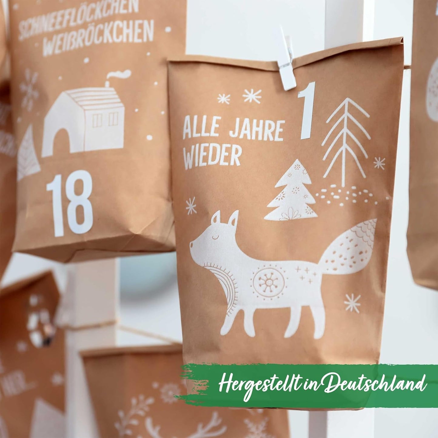 Adventskalender DIY-Bastelset, Braun Weiss