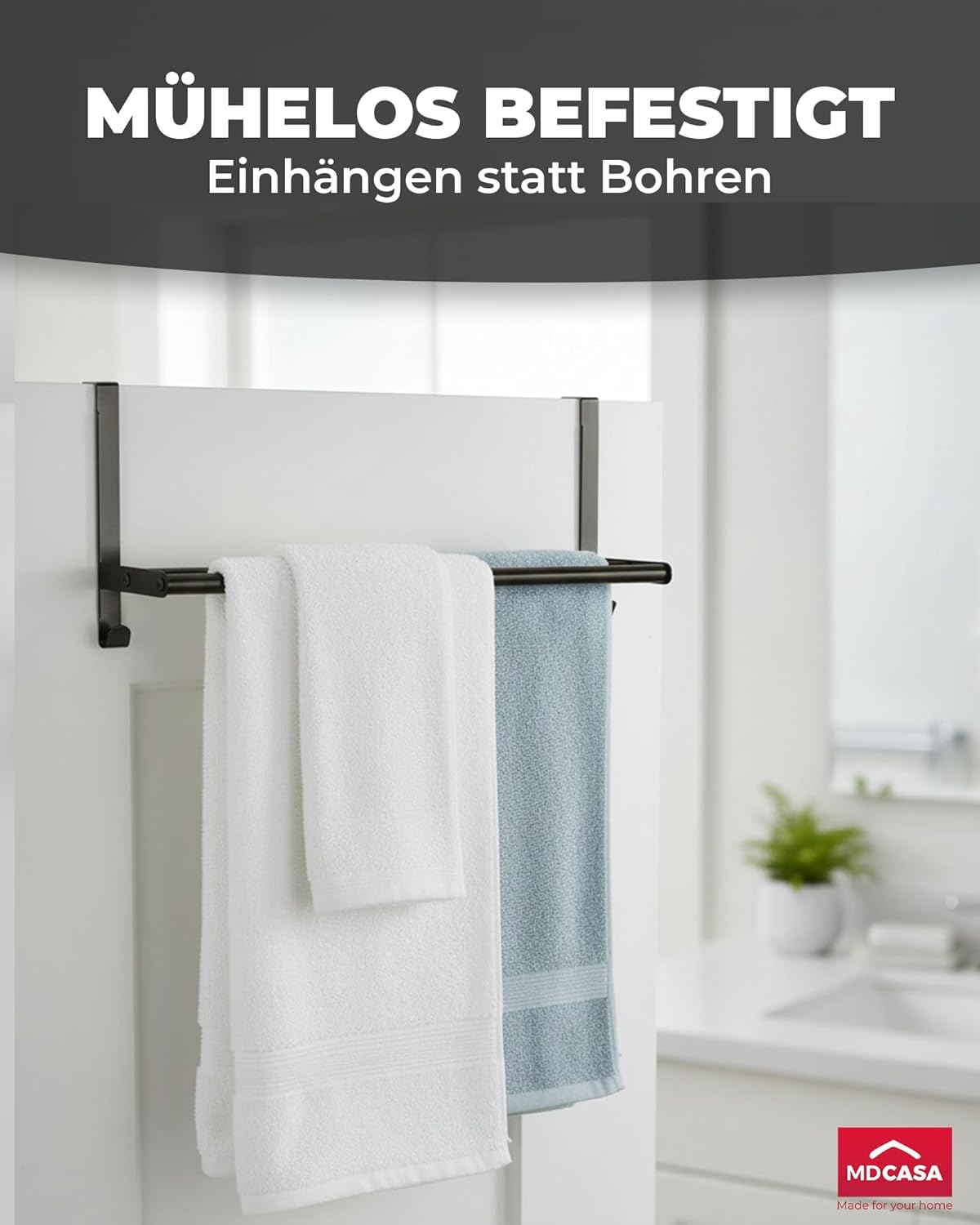 Handtuchstange ohne Bohren & verstellbar, Schwarz