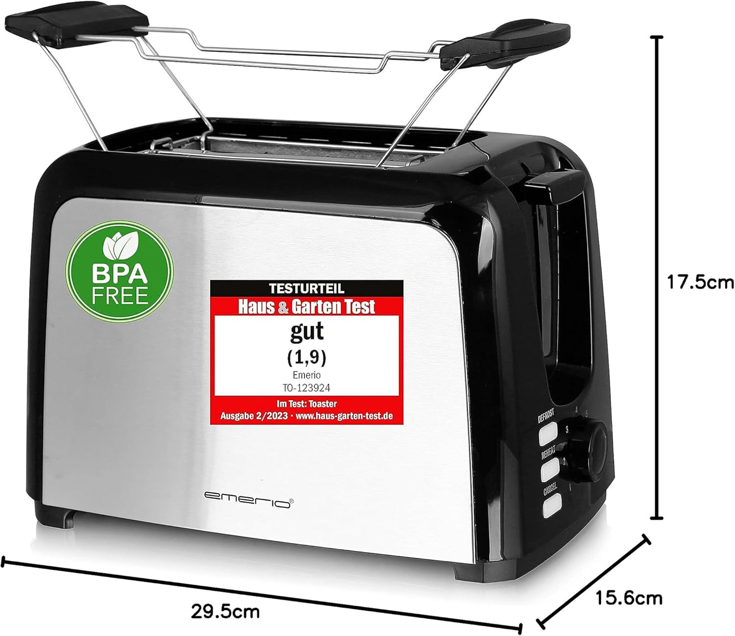 Toaster mit extra breiten Schlitzen und Brötchenaufsatz, Schwarz/Silber