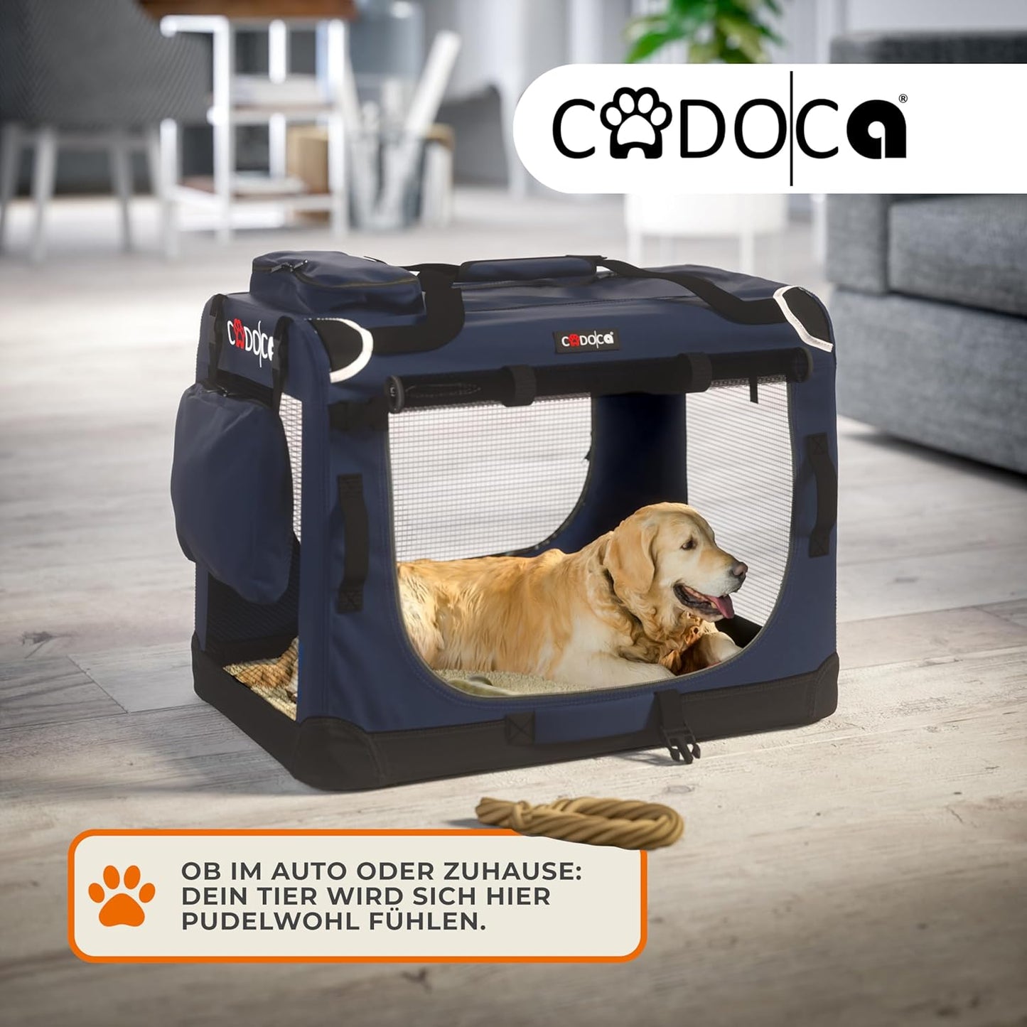 Faltbare Hundetransportbox XXXL mit Tragegriff extra Tasche und Autogurtlasche, L 101 x B 70 x H 70 cm Navy Blau