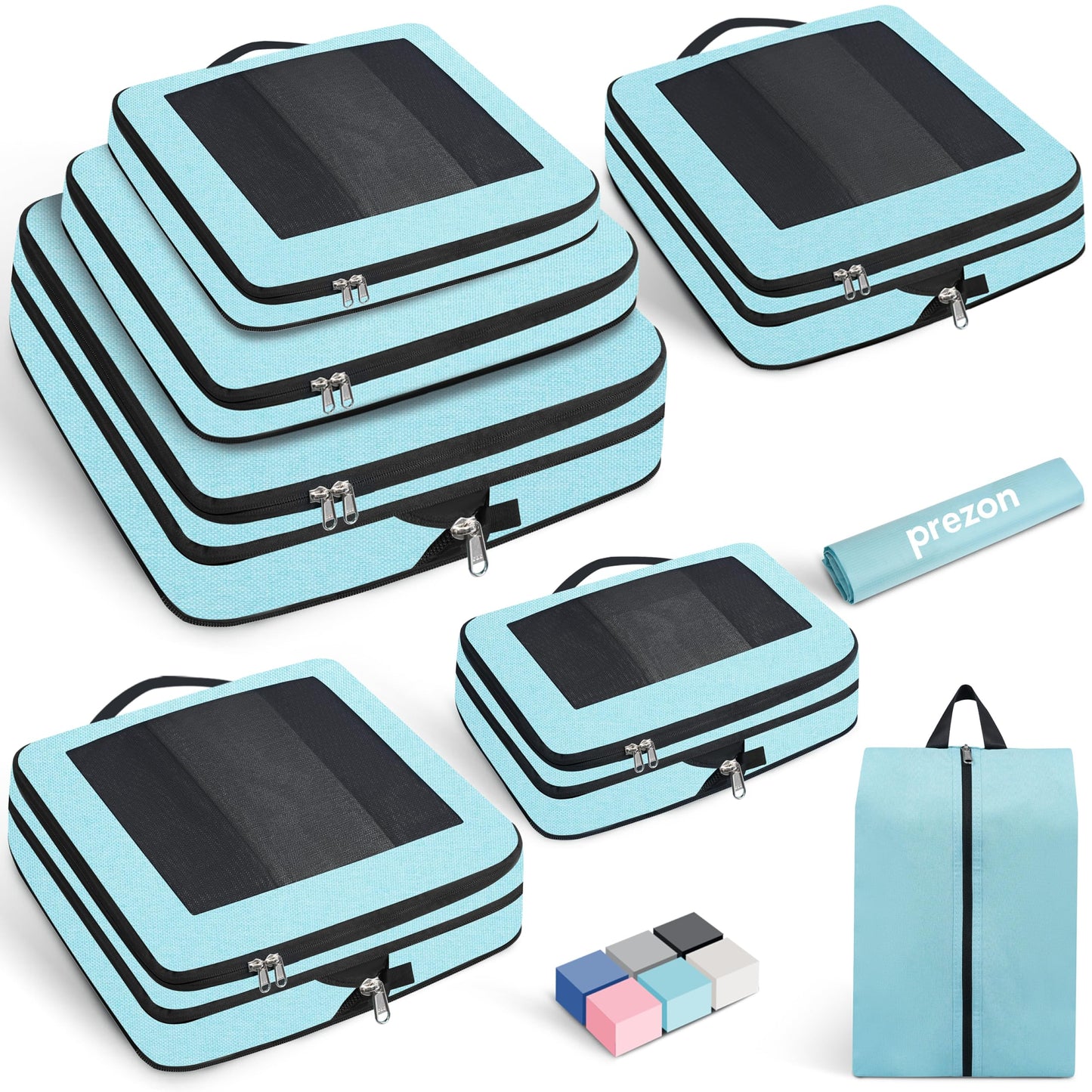 8-teiliges Kompressions-Packwürfel-Set, Mint 8 Set