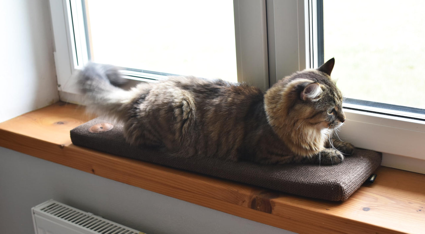 Katzen Fensterliege Cleo mit rutschfester Rückseite, Braun Struktur 70 x 27 x 3 cm