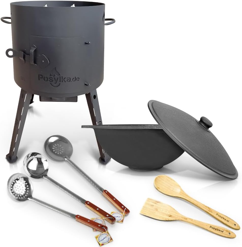 5-teiliges Utschak Feuerofen-Set mit Gusseisentopf und Zubehör, Set 5