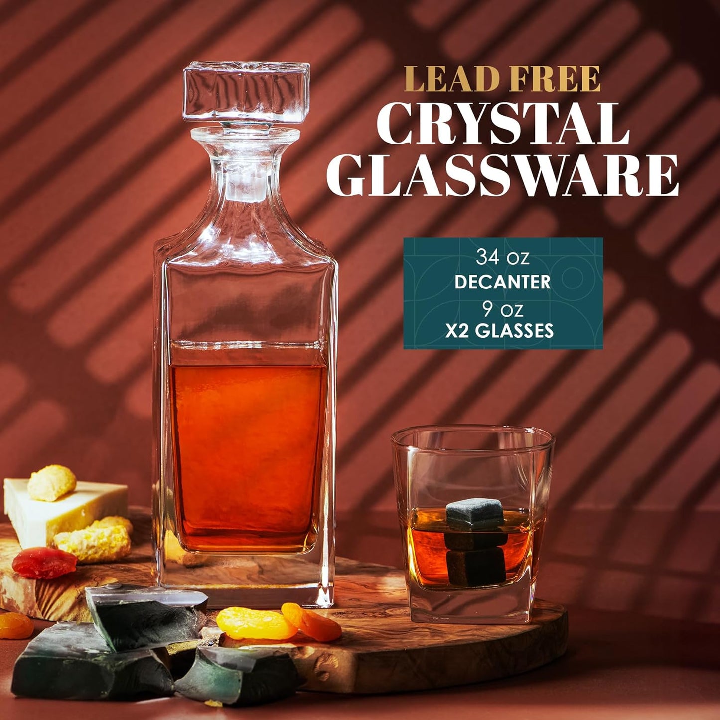Whisky Geschenkset mit Gläsern und Karaffe, Dekanter Quadrat-Set