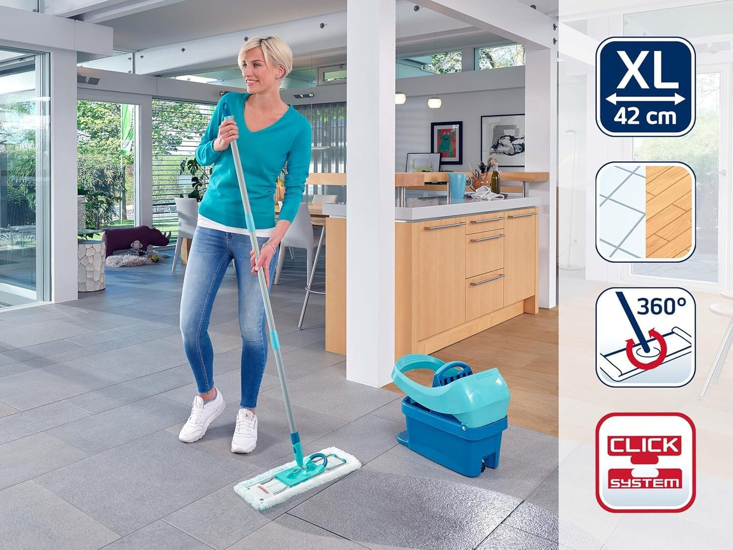 Bodenwischer Profi XL mit Mikrofaser und Staubmop, Allrounder + Trockenreinigung (Superduster) Eco Verpackung