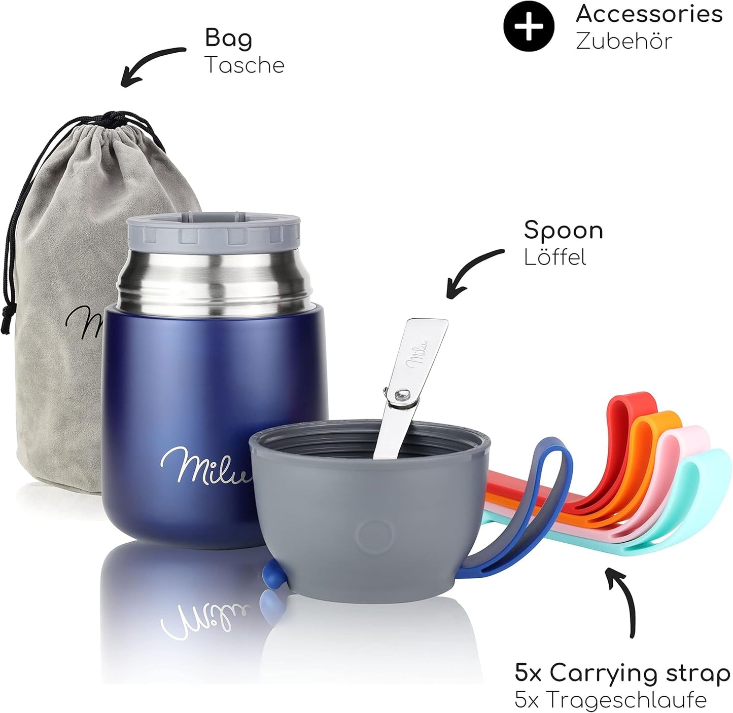 Thermobehälter mit Löffel, Navyblau / 450ml