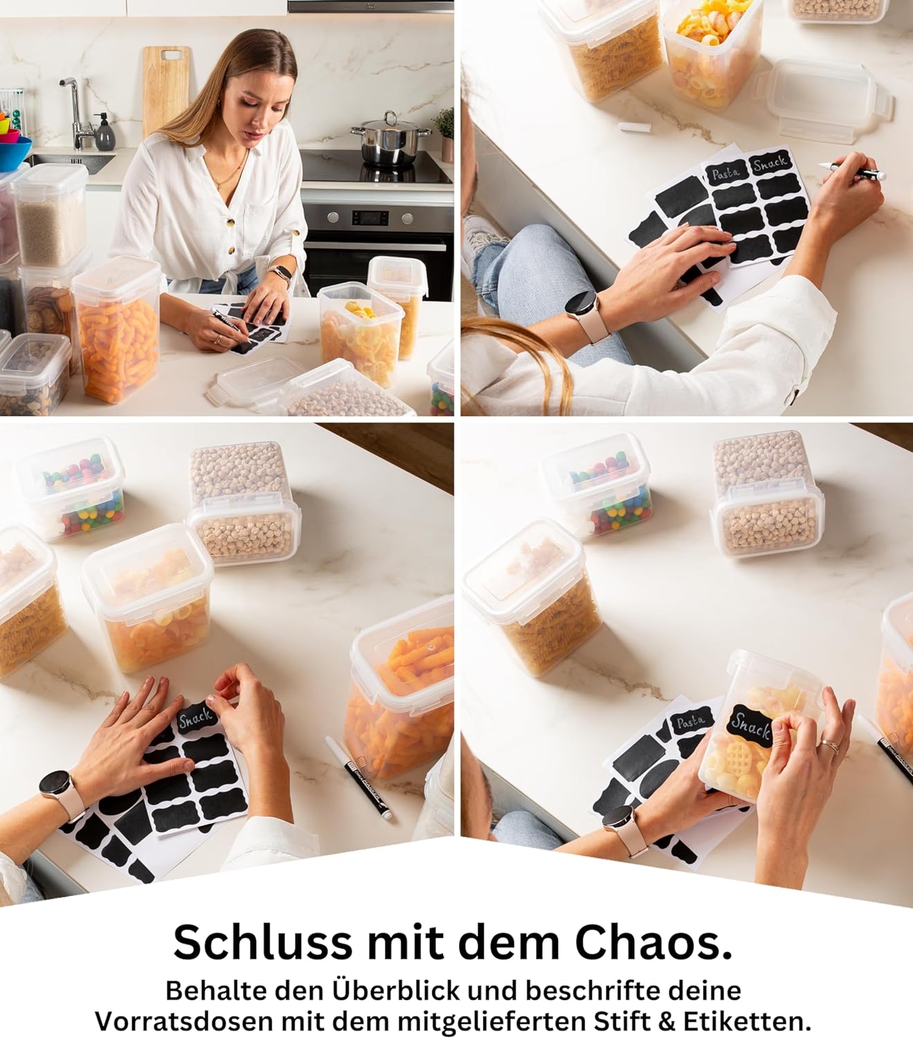 Vorratsdosen-Set mit Deckel, 24 Set L Weiss