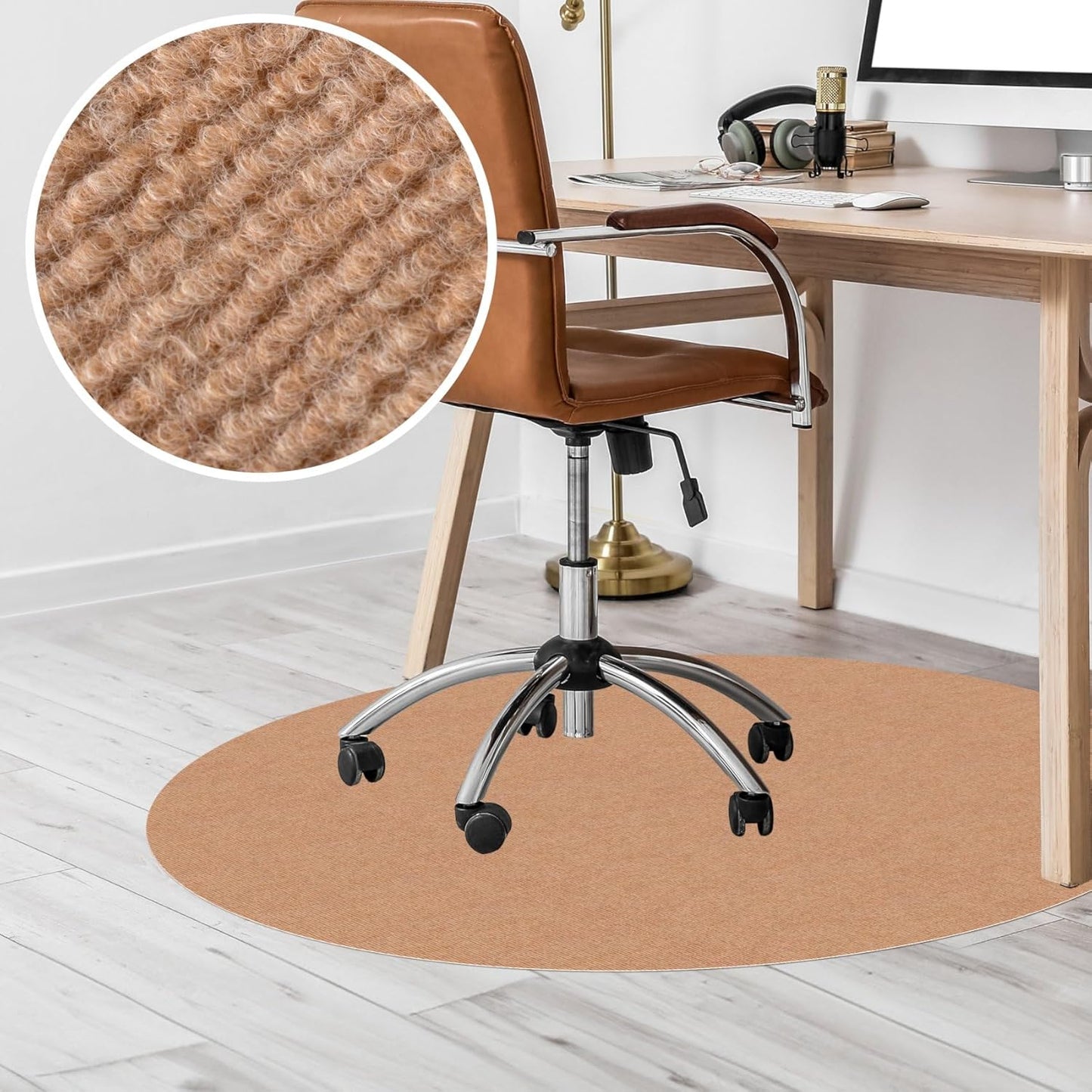 Runde Bodenschutzmatte für Bürostuhl, Rund 150 cm Hellbraun