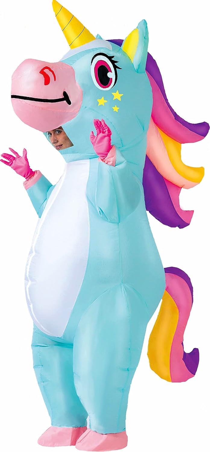 Aufblasbares Einhorn Kostüm für Erwachsene, Einheitsgröße Blau