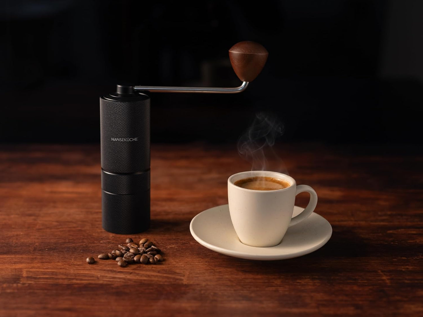 Manuelle Kaffeemühle mit Kegelmahlwerk, Schwarz Matt Strukturiert