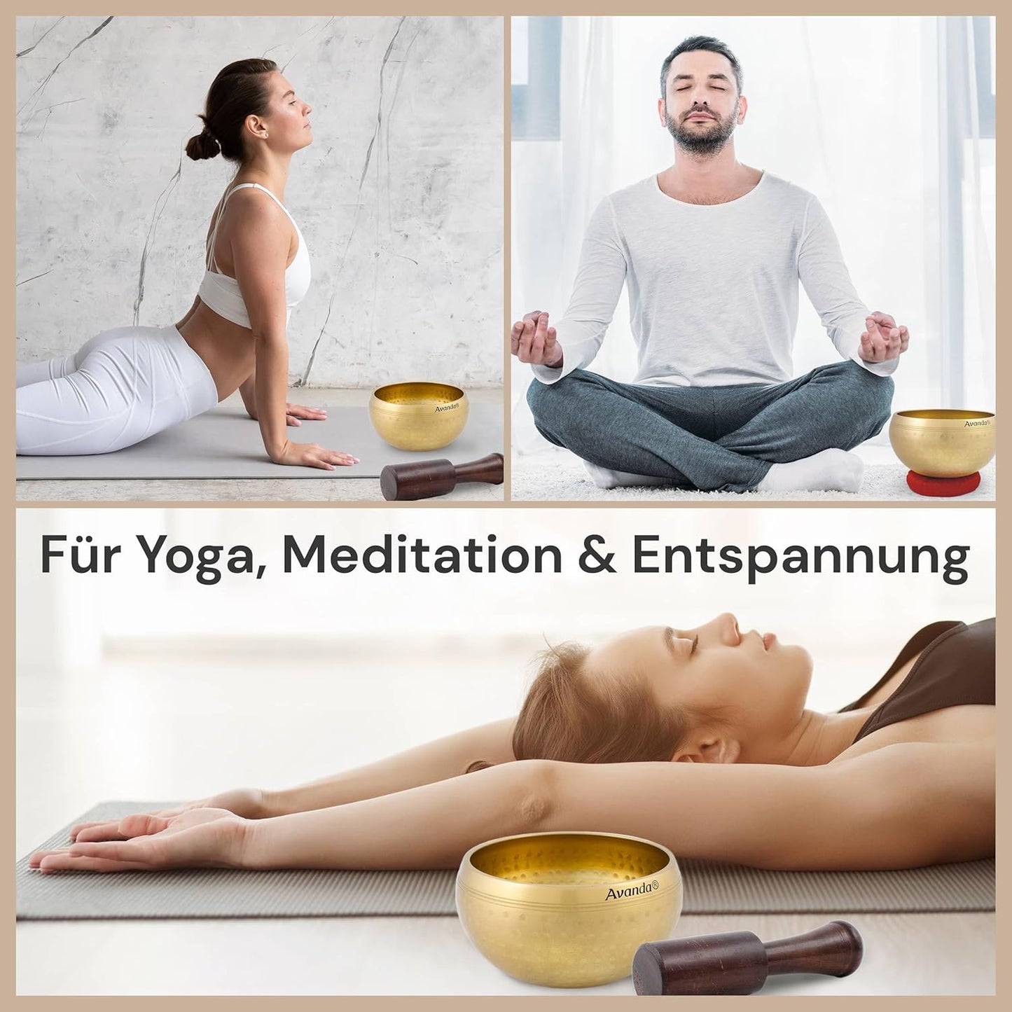 Tibetisches Klangschalen-Set für Meditation, 10 cm Rot