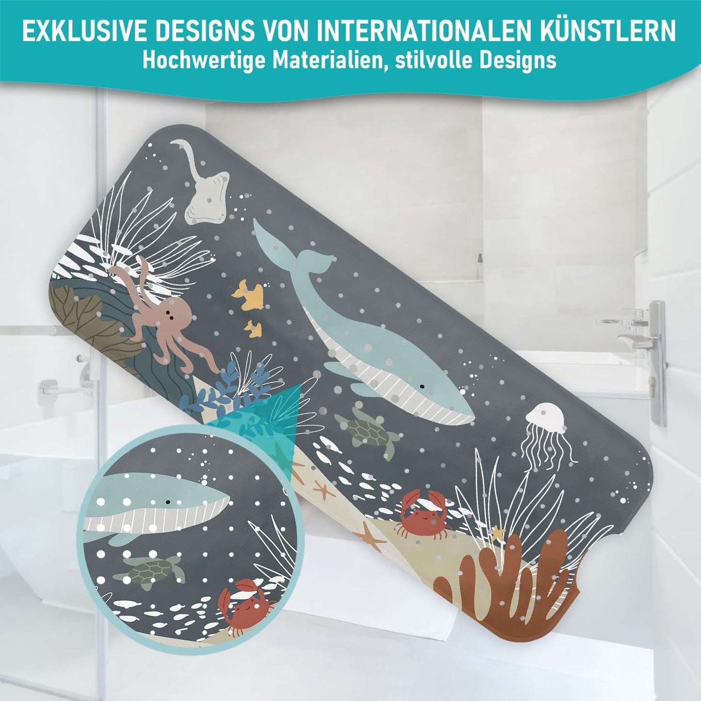 Rutschfeste Badewannenmatte, 100x40 cm, Badewannenmatte Wasserwelt Dunkelgrau