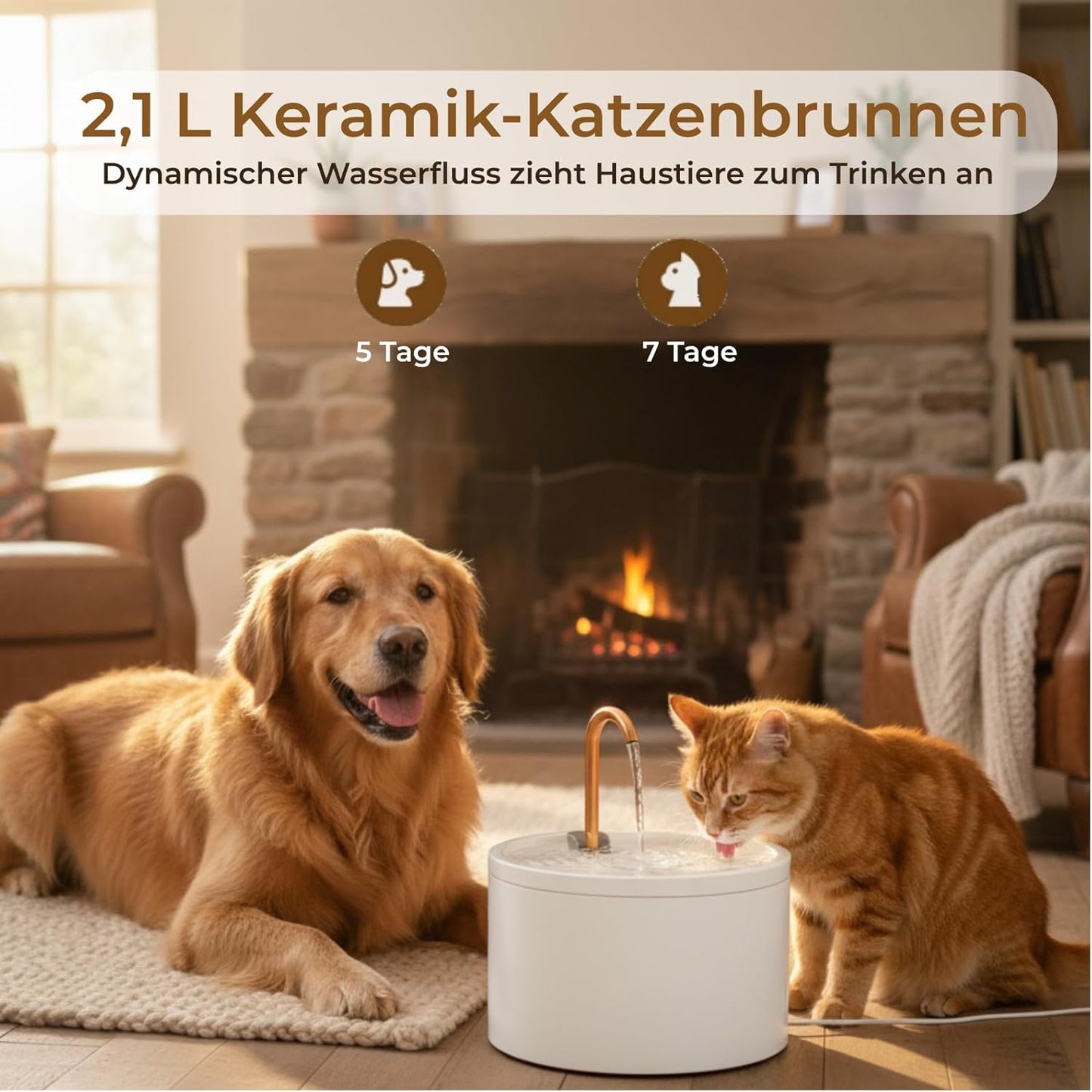 Katzenbrunnen mit Filtersystem, Weiss+2.1L