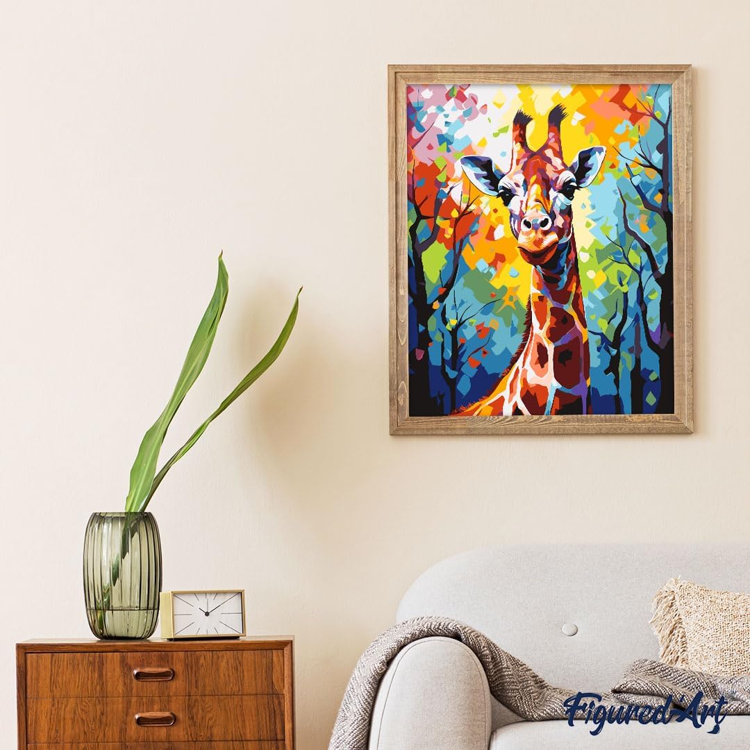 Malen nach Zahlen Set Giraffe Farbenfroh Abstrakt, Giraffe Farbenfroh Abstrakt 40x50cm Mit Keilrahmen (nicht gespannt)