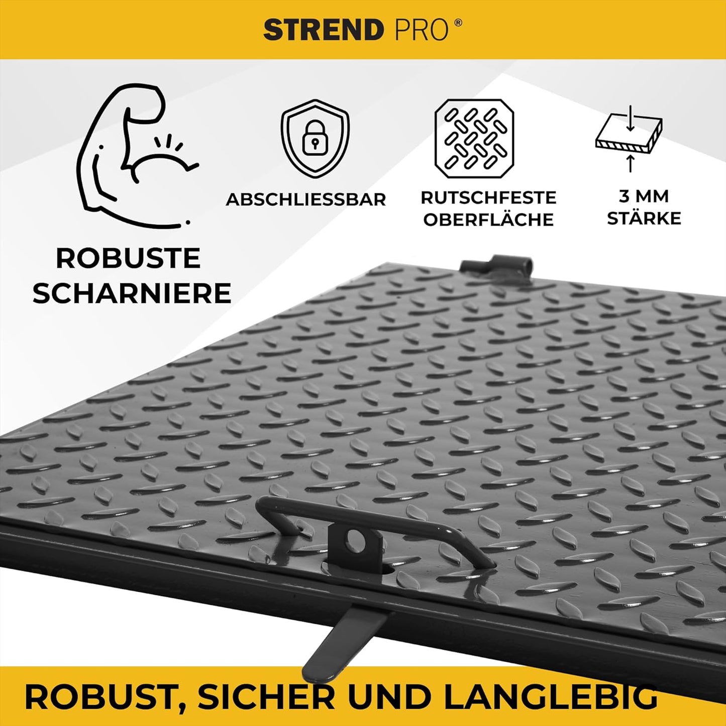 Quadratische Schachtabdeckung 60x60 cm abschliessbar, 60 x 60 cm (Quadratisch) Schwarz