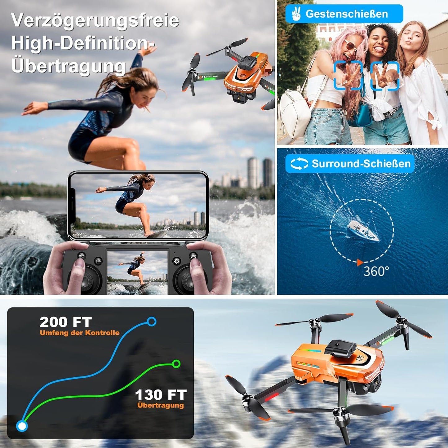 Drohne mit 4K-Kamera und 360° Hindernisvermeidung, Schwarz