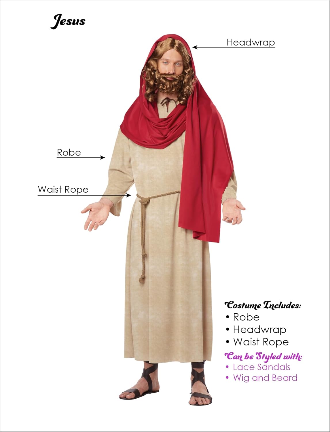 Erwachsenenkostüm Jesus Christus, M Tan/Rot