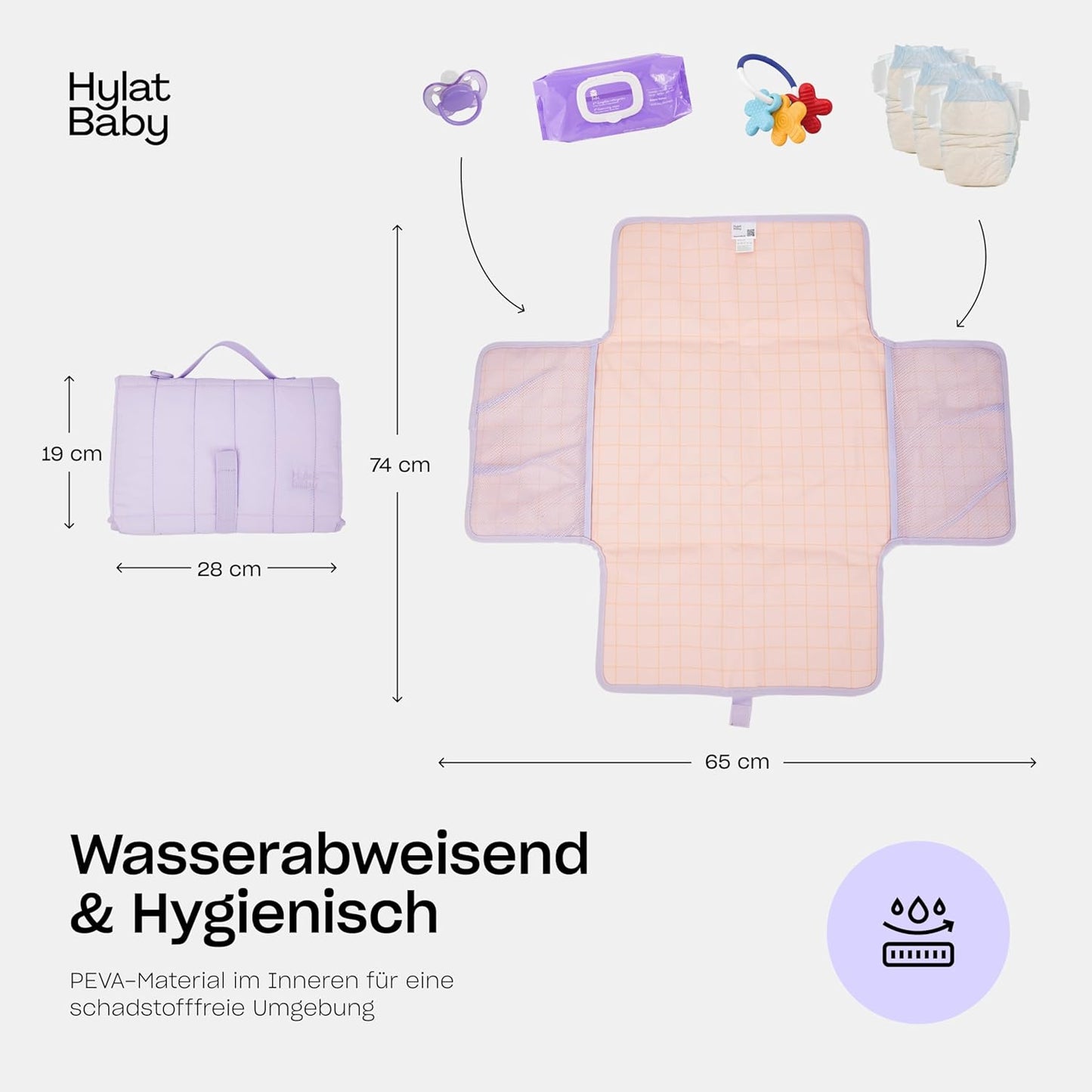 Wickeltasche mit Wickelunterlage und Tasche, Violett Wickeltasche