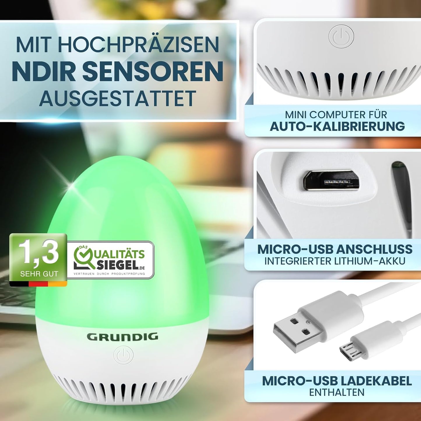 CO2 Messgerät mit Kalibrierungsautomatik & Akku, Modern
