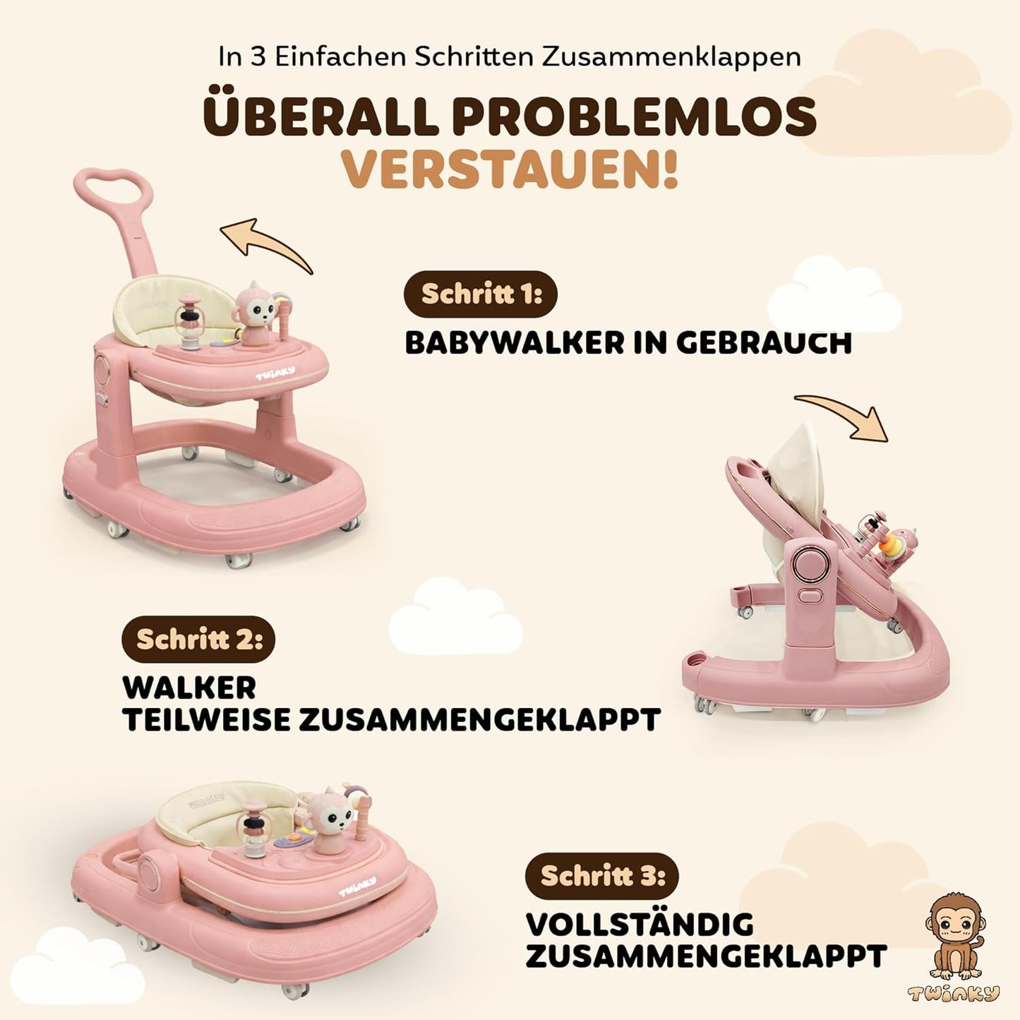 Lauflernwagen mit Spielset, pink and gold