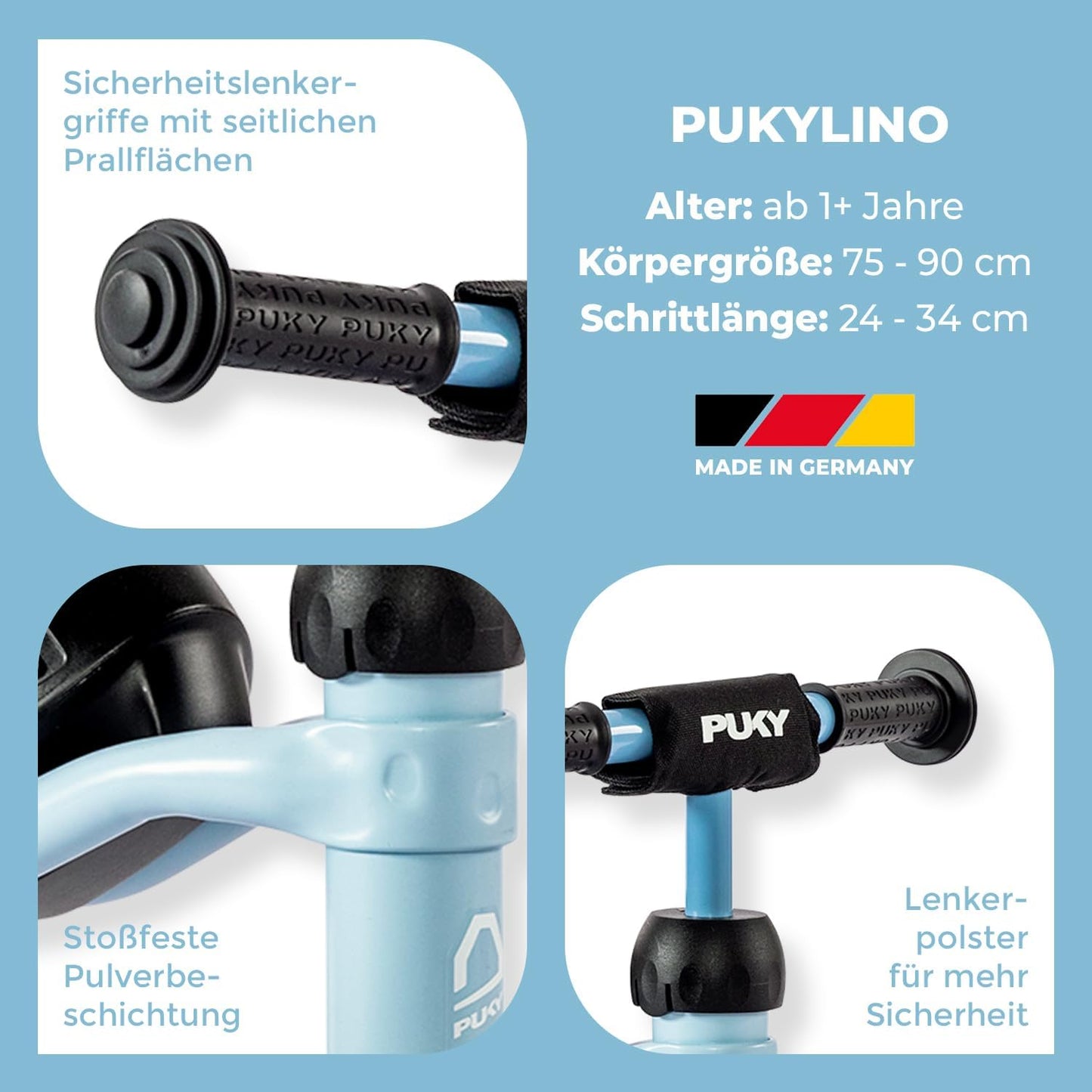 PUKYLINO Rutschfahrzeug mit Lenkerpolster retro blue, Retro Blue + Lenkerpolster