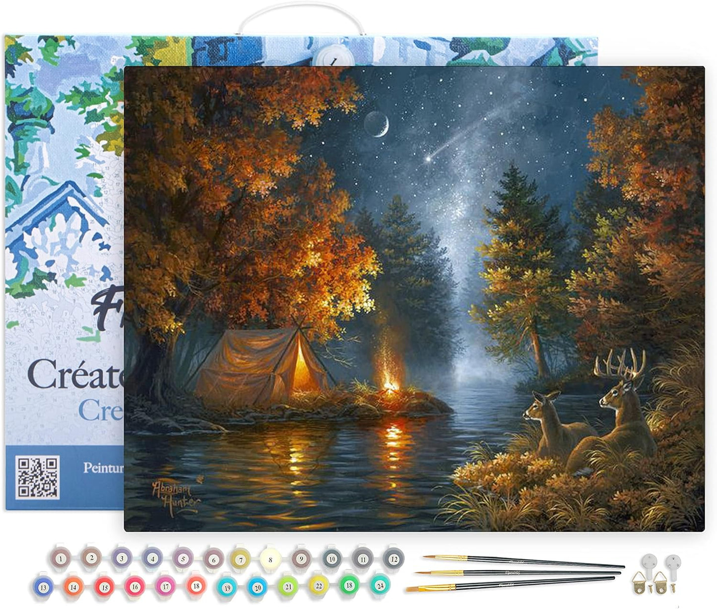 Malen nach Zahlen Set Sternenhimmel, Zelten unter dem Sternenhimmel 40x50cm Mit Rahmen (bereits gespannt)
