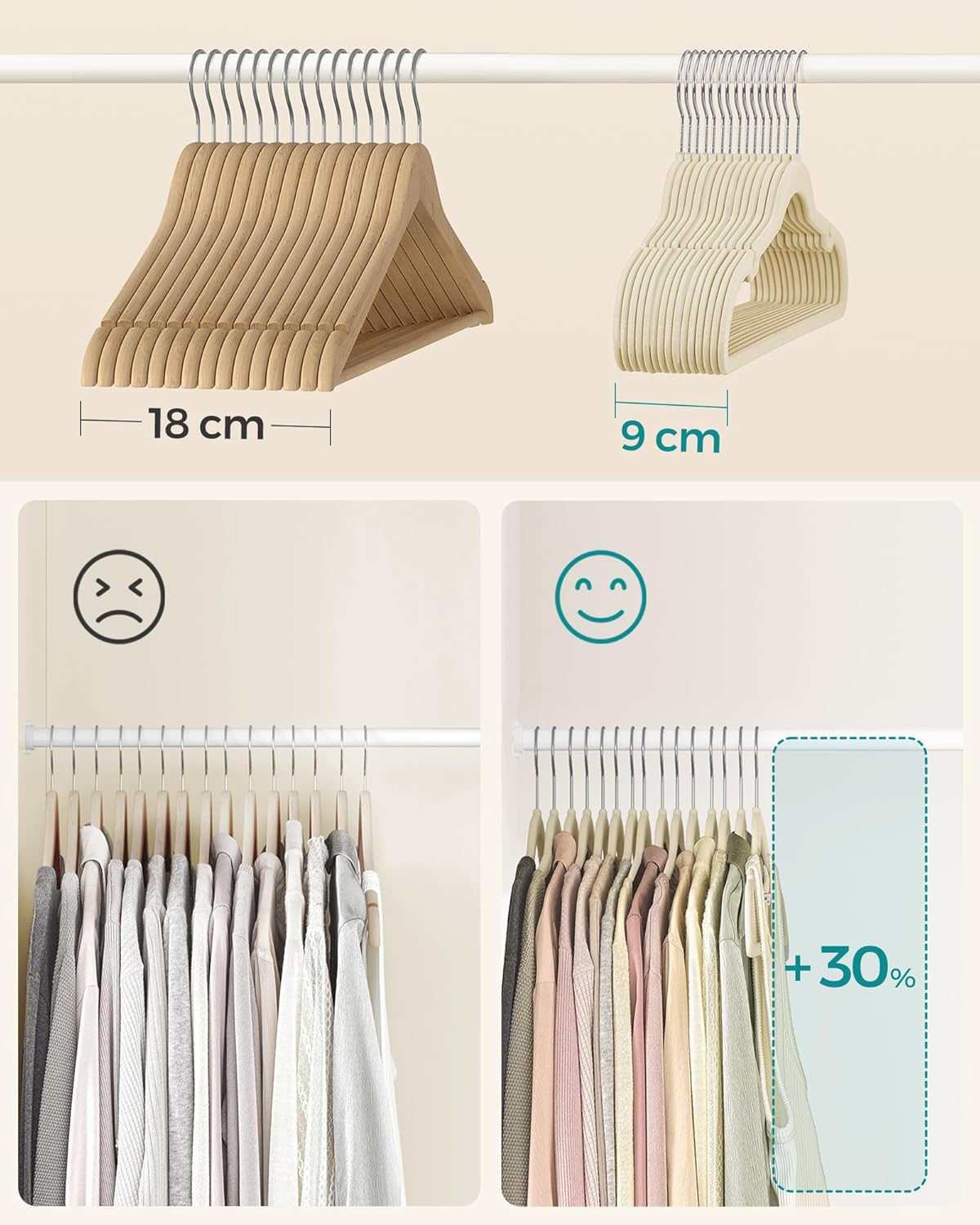 50er-Set Samt-Kleiderbügel, Sand Beige 50 Stück