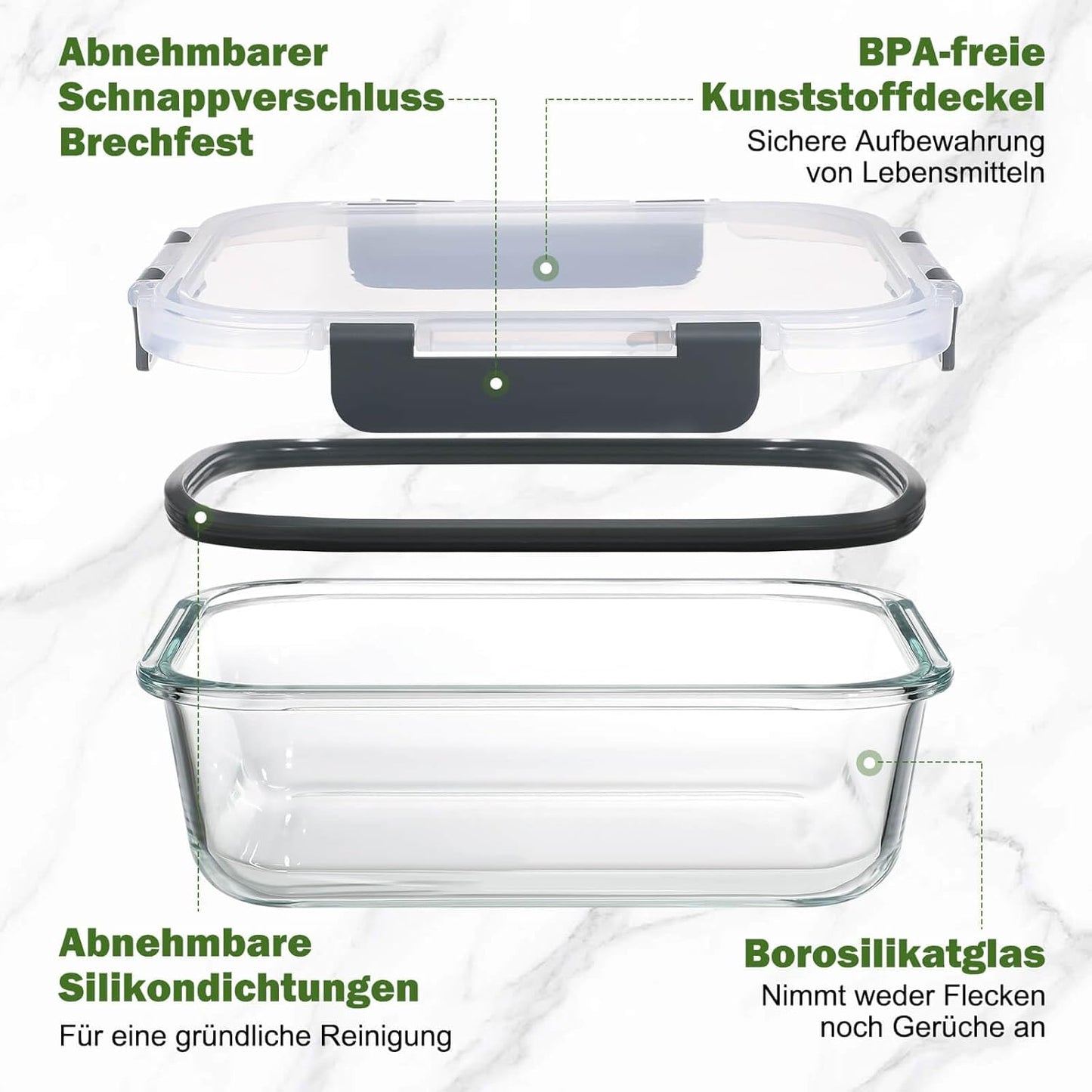 5-teiliges Glasbehälter-Set, LN-5PCS-UK