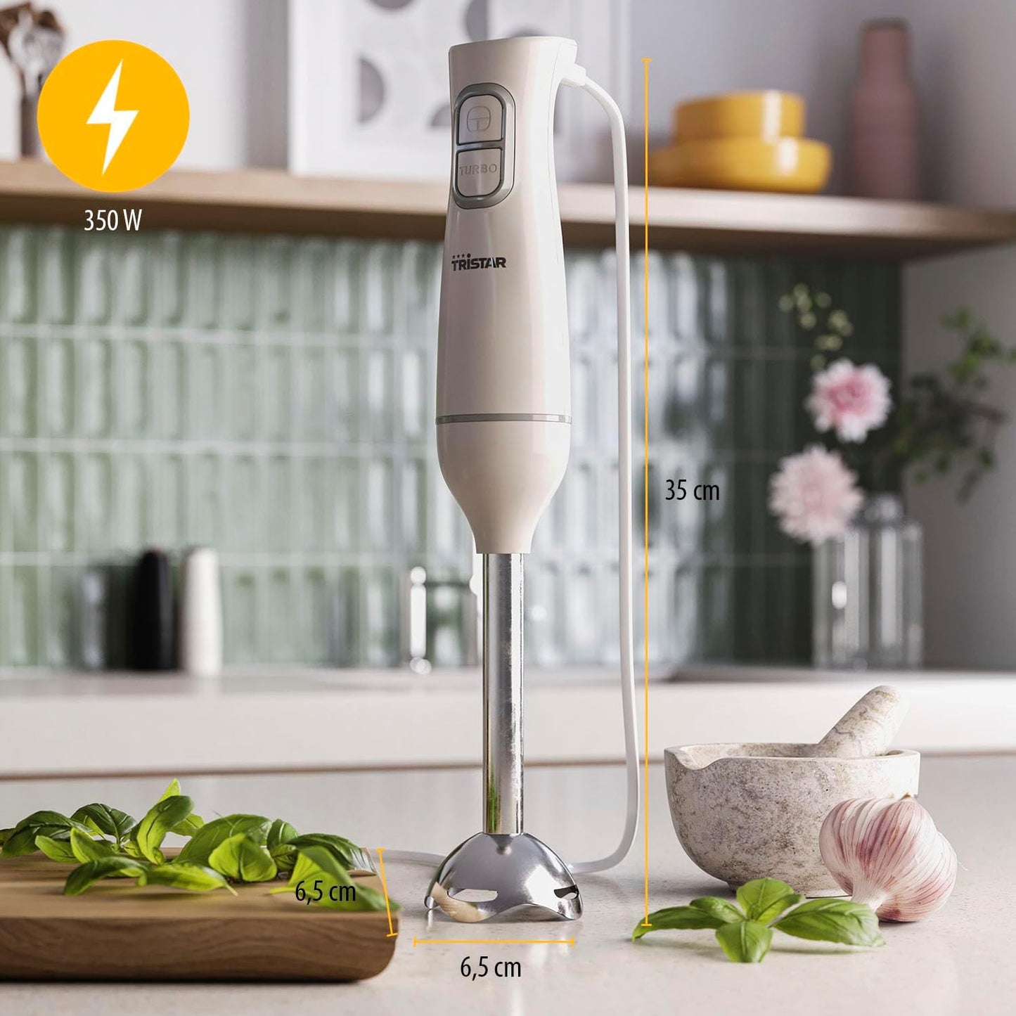 Stabmixer mit Edelstahl-Mixfuss, Puls- und Turbofunktion, Handmixer