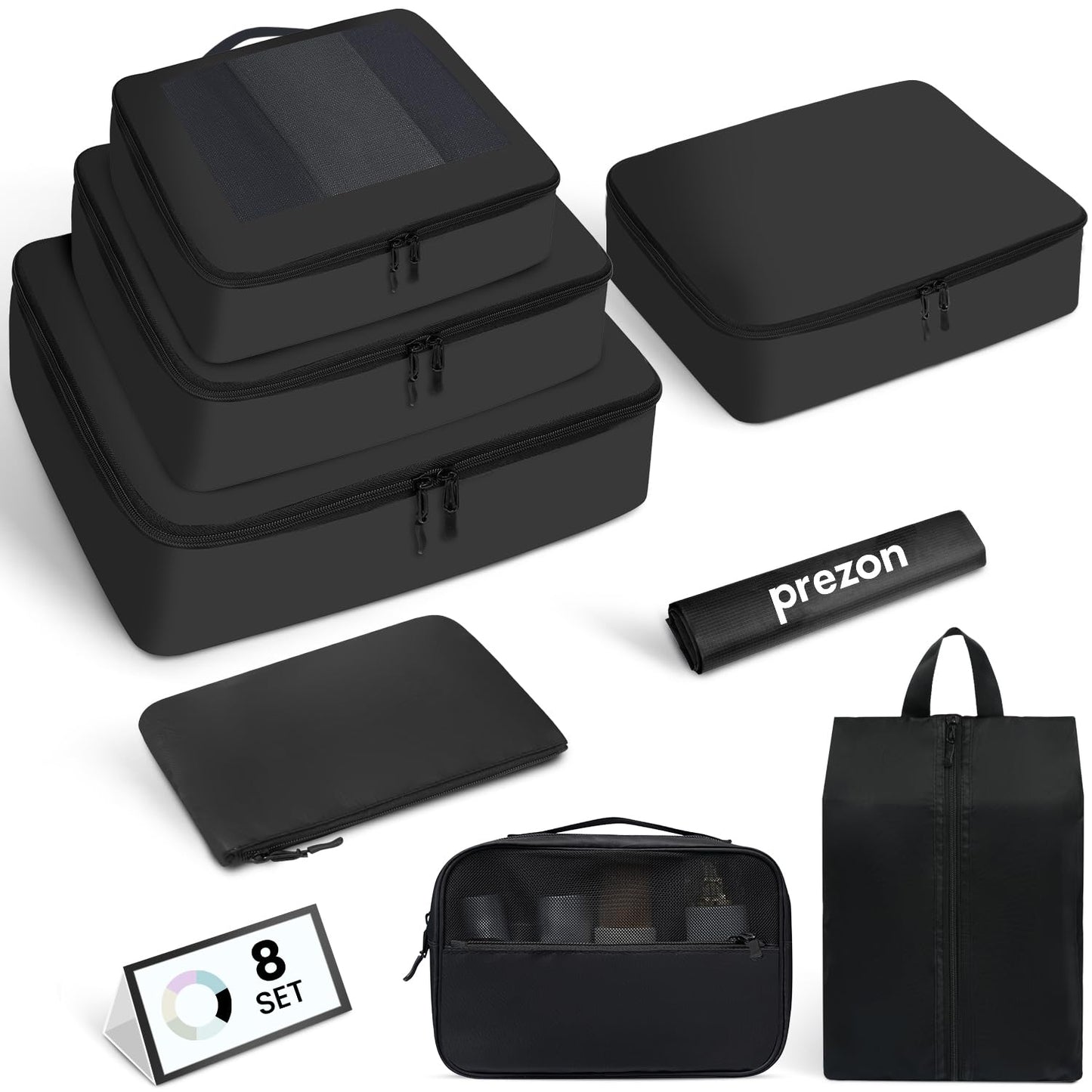 8-teiliges Packwürfel-Set, Schwarz