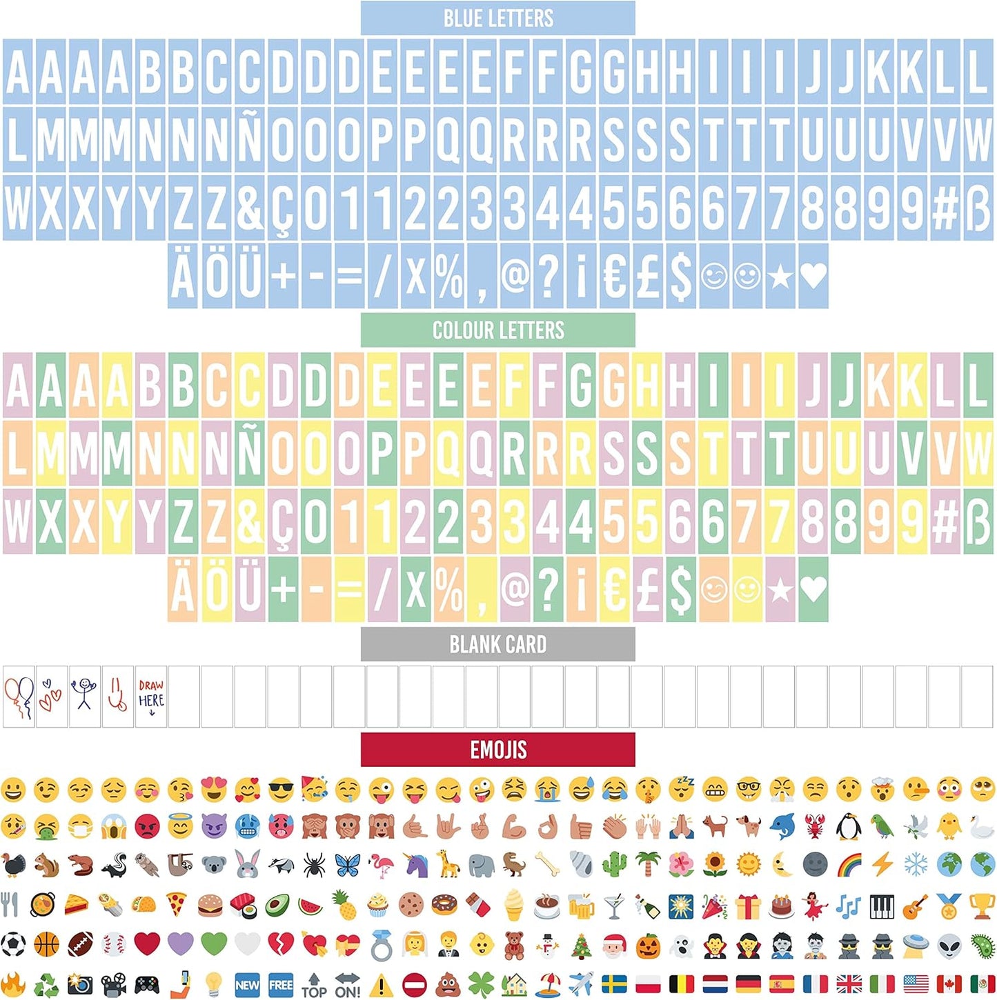 LED-Lichtbox mit Buchstaben & Emojis, Blau