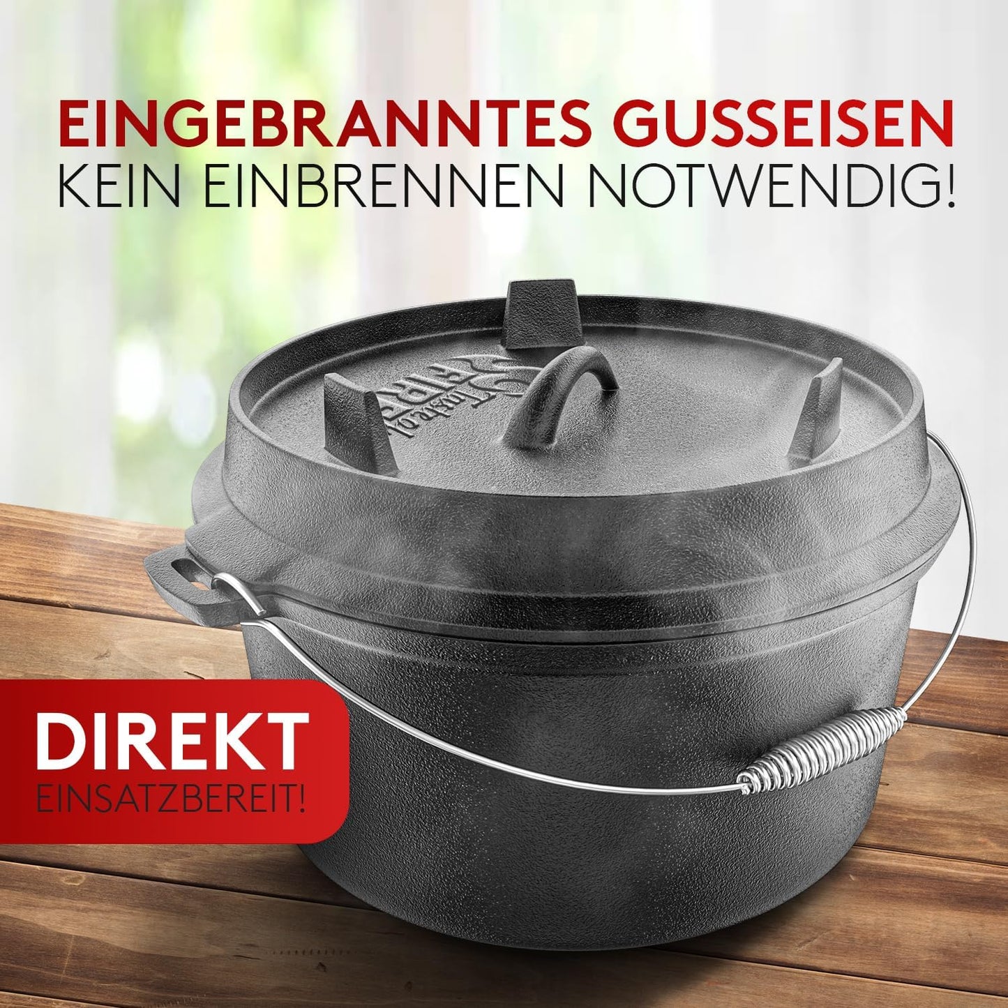 Dutch Oven Set mit Grillpfanne und Topfständer, 10,8 Liter inkl. Topfständer