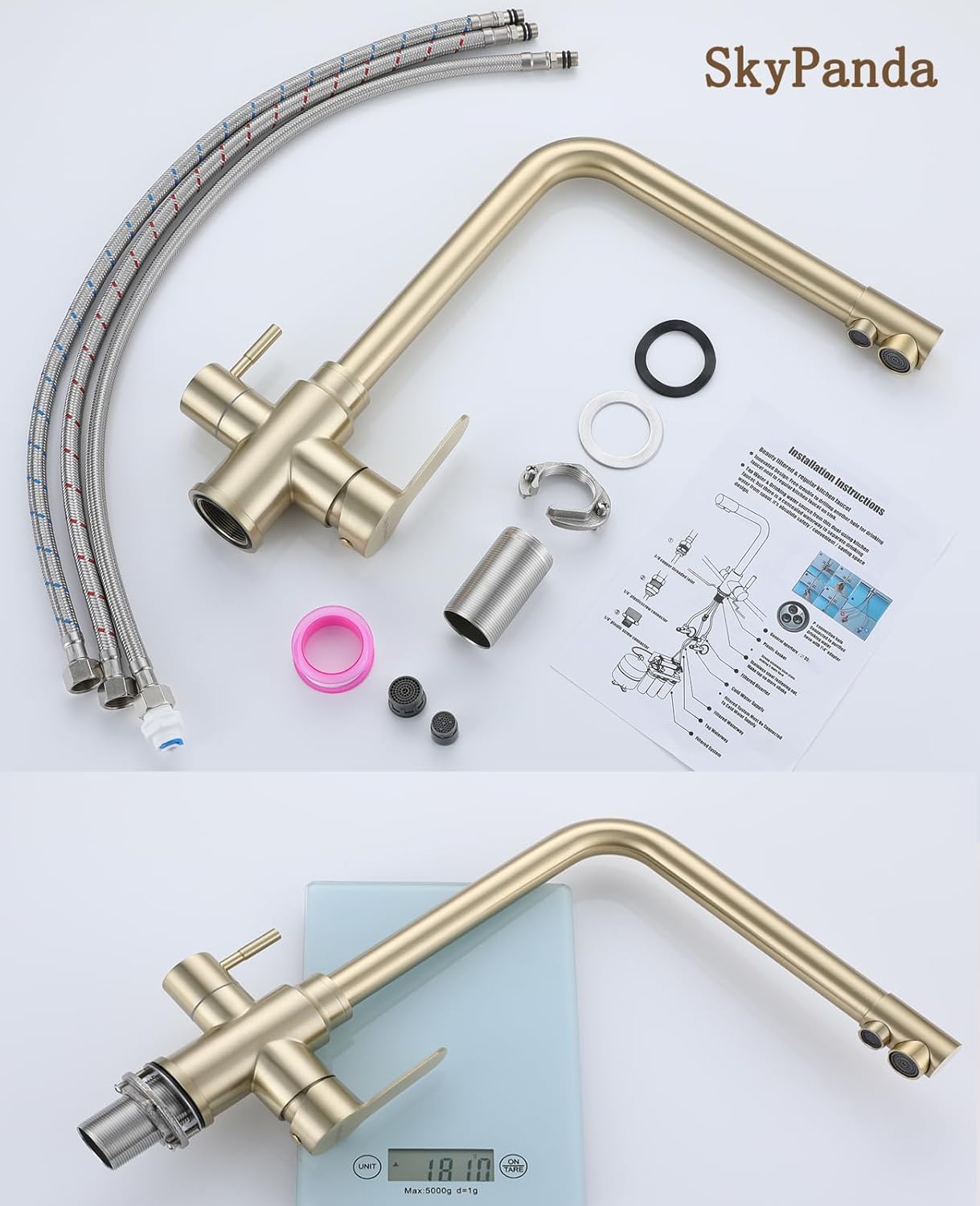 3-Wege Küchenarmatur, L-3 Ways Brushed Gold